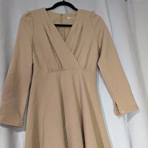 Classico Korean tan long sleeve flare aline formal dress